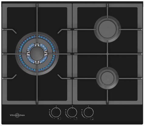 Encimera De Gas Butano Vitrokitchen CG630NB 3 Fuegos CristalGas