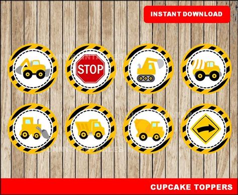 Construction Cupcakes Toppers Printable Construction Toppers Etsy