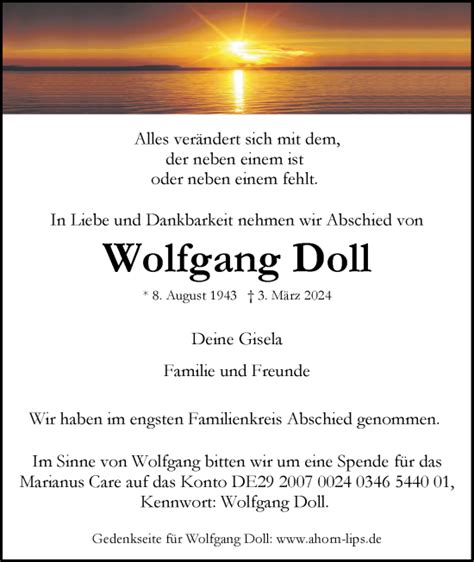 Traueranzeigen von Wolfgang Doll Trauer Lüneburg de