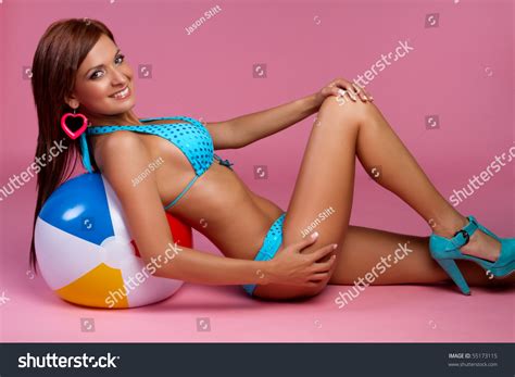 Beach Ball Bikini Woman Stock Photo 55173115 Shutterstock