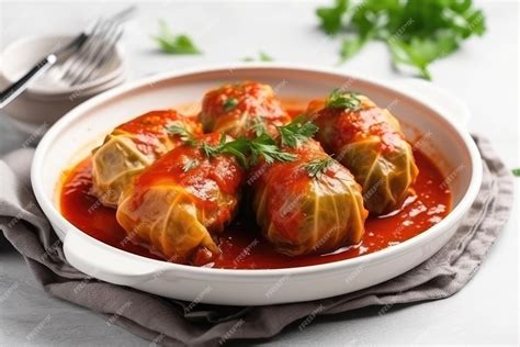 Premium AI Image | Holubtsi Stuffed Cabbage Rolls Dish On White ...