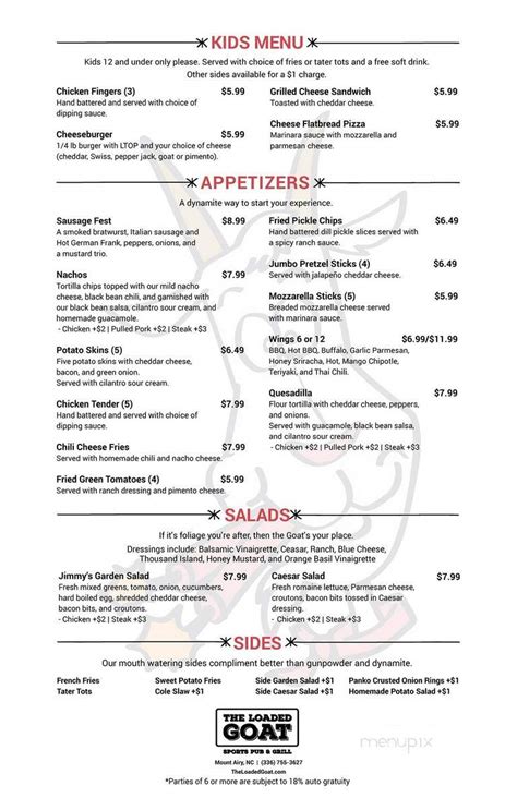 The Loaded Goat Menu In Mount Airy Nc Order Delivery And Reviews