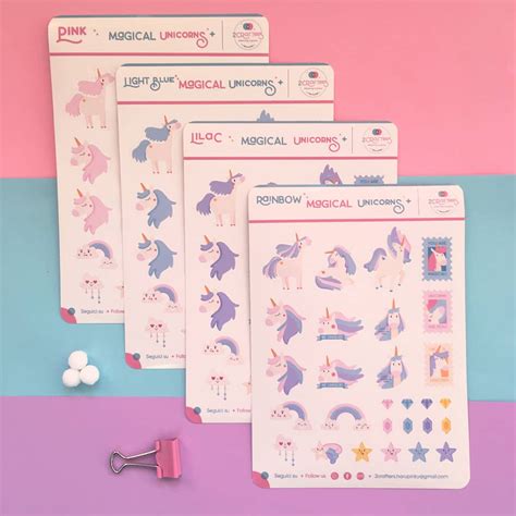 Hi Unicorn Lovers I Illustrated This Cute Set Of Unicorn Sticker Sheet Four New Sticker Sheets