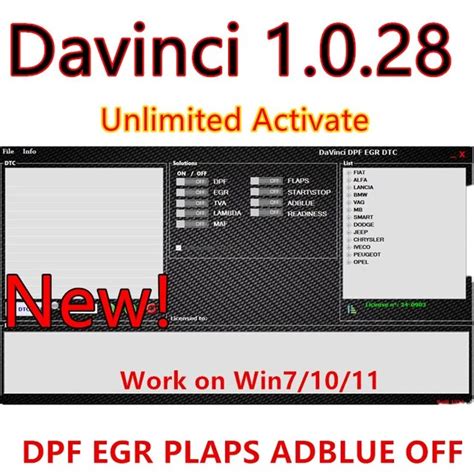 Newest Davinci Pro Dpf Egr Flaps Adblue Off Software Off