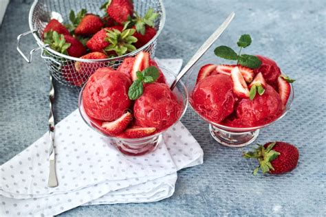 Strawberry Ice Cream, Sorbet Stock Photo - Image of closeup, juice ...