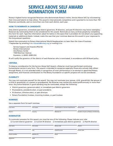 Free 5 Award Nomination Form Samples In Ms Word Pdf