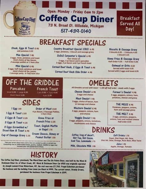 Menu At Coffee Cup Diner Restaurant Hillsdale