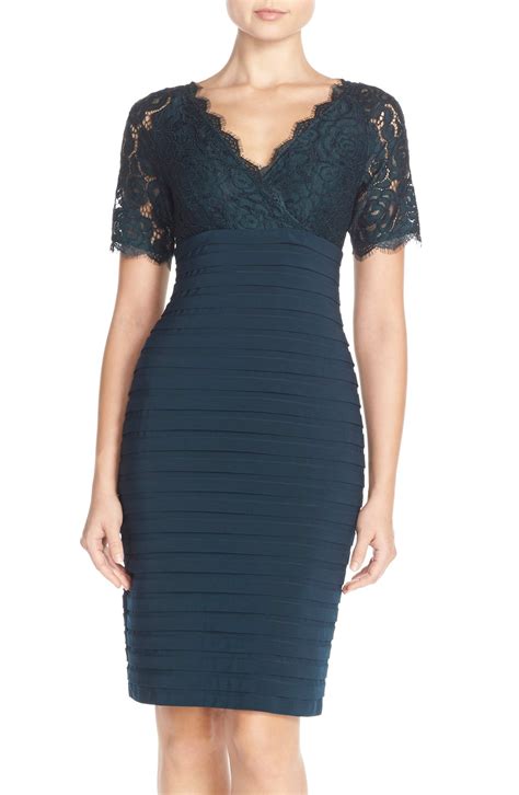 Adrianna Papell Lace And Pleat Jersey Sheath Dress Nordstrom