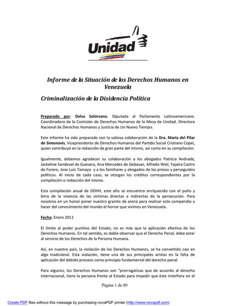 Informe De La Situación De Los Derechos Humanos En Venezuela