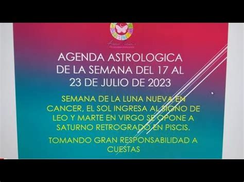 AGENDA ASTROLOGICA DE LA SEMANA DEL 17 AL 23 DE JULIO LUNA NUEVA EN