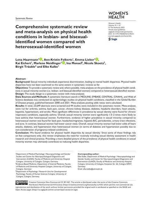 PDF Comprehensive Systematic Review And Meta Analysis On Physical Health Conditions In Lesbian