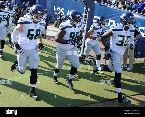 Seattle Seahawks center Justin Britt (68), defensive tackle Shamar Stephen (98) and strong ...