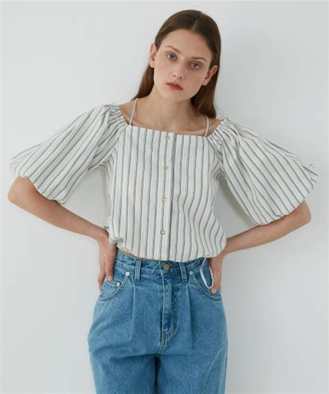 MUSINSA EN OR OFF THE SHOULDER BLOUSE OFF THE SHOULDER BLOUSE BLUE