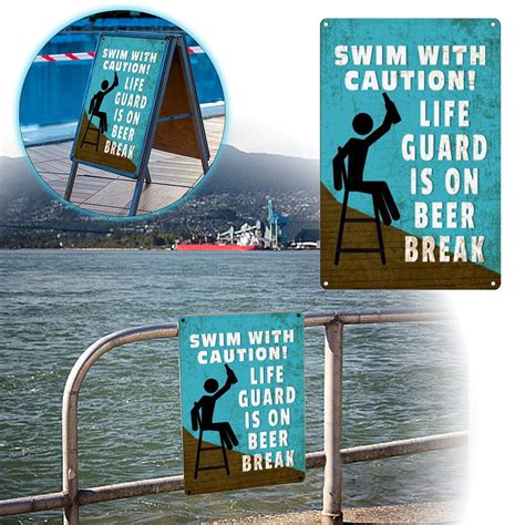 Swim At Your Own Risk Pool Sign Vintage Funny Plaque Signs For Swimming