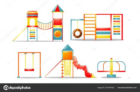 Set Of Different Kids Playground Equipment Vector Illustration In Flat