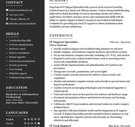 It Support Specialist Resume Sample In Resumekraft