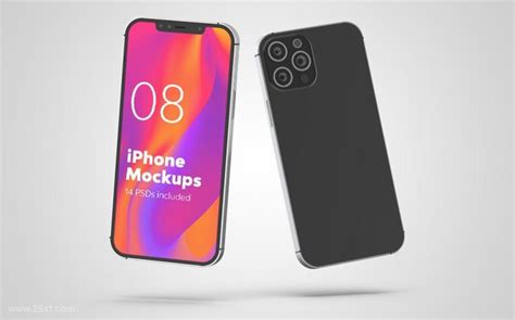 多角度展示的iPhone 12手机模型PSD样机素材 25学堂