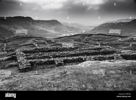 Remains of the Roman fort of Hardknott, Hardknott Pass, Lake District ...