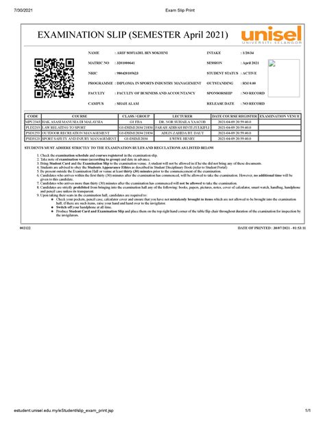 Exam Slip Print EXAM SLIP INDIVIDUAL 7 30 2021 Exam Slip Print