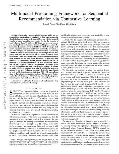 Multimodal Pre Training Framework For Sequential Recommendation Via Contrastive Learning Deepai