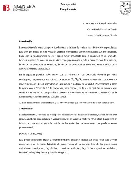 Ejemplo De Un Reporte De Laboratorio Docsity