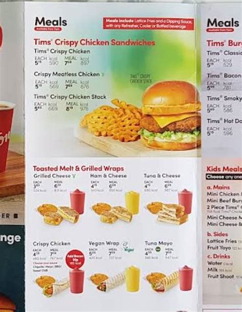 Menu At Tim Hortons Restaurant London