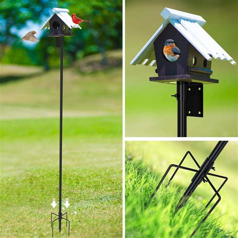 Snynuxx Easy To Assemble Hummingbird Bird Feeder Post Black