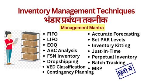 Techniques Of Inventory Management Control In Hindi Fifo Lifo Eoq Abc Ved Fsn Mrp Jit