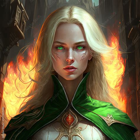 Beautiful Elf Girl Archer In A Forest With Fire Blonde Hair And Green Eyes Cute Women Arquera