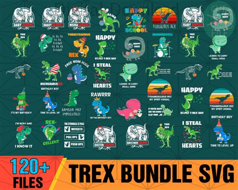 120 T Rex Bundle Svg Dinosaur T Rex Svg Tyrannosaurus Svg Jurassic