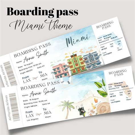 Printable and editable miami surprise boarding pass ticket trip ticket
