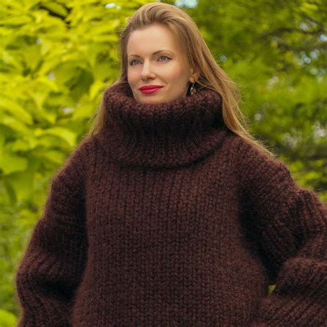 Ribbed Brown Mohair Sweater Hand Knitted With 10 Strands Mohair