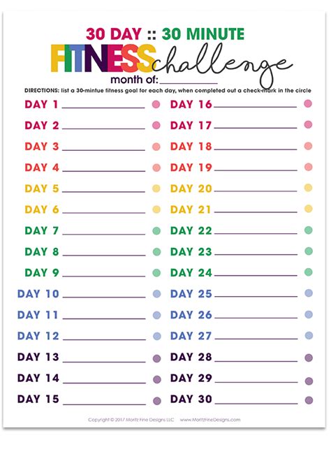 30 Day Fitness Challenge Calendar Template | EOUA Blog