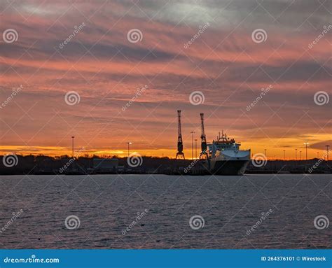 Ship in the Port on the Sunset Stock Image - Image of romantic ...