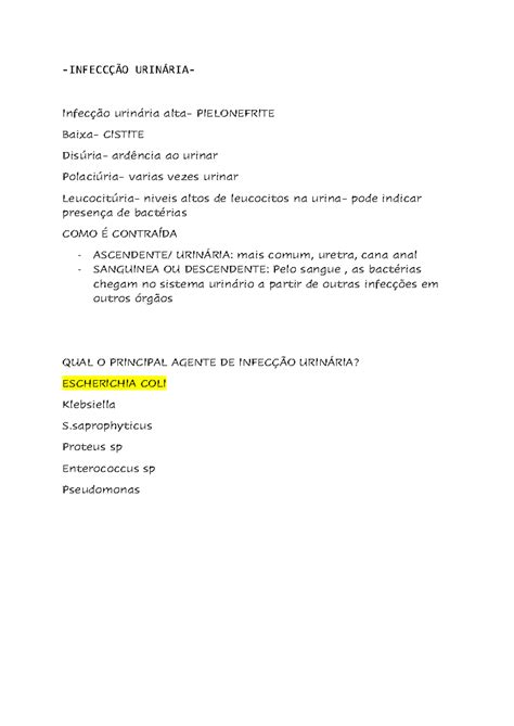 Infeccção Urinária INFECCÇÃO URINÁRIA Infecção urinária alta