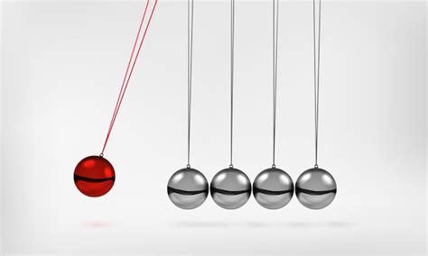 Premium Vector Newtons Cradle Pendulum With Swinging Spheres Red