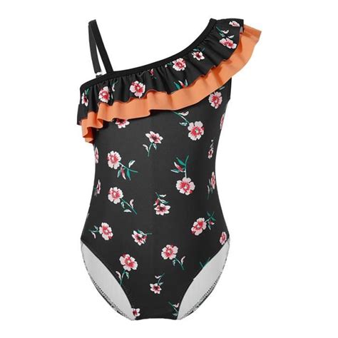 DPois Maillot de Bain Enfants Fille 1 Piece Imprimé Floral À Une Épaule Asymétriques Bikini