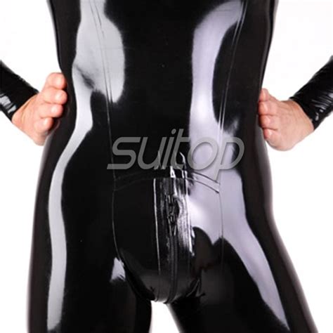 Mens Latex Full Cover Catsuit Rubber Zentai Wtih Back Zip