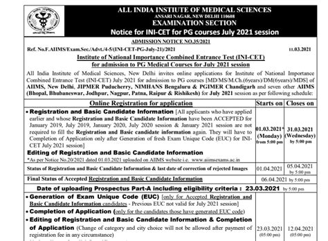 Ini Cet 2021 Aiims Releases Revised Schedule For Completion Of