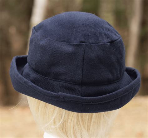 Womens Upturned Brim Hat Black Or Navy Blue Linen Weave Etsy