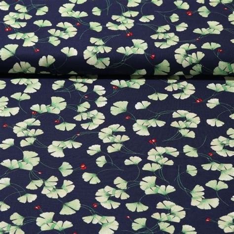 Coton G Termann Collection Brillante Feuilles De Ginkgo Marine Snaply