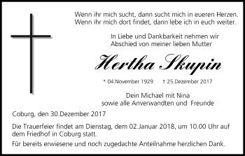 Hertha Skupin Traueranzeige Trauer InFranken De