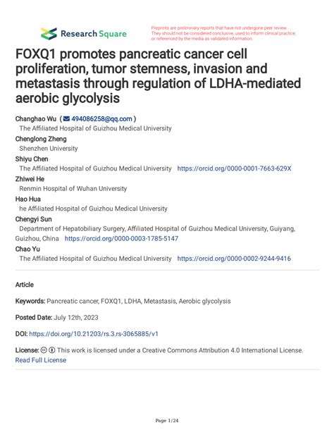 Pdf Foxq1 Promotes Pancreatic Cancer Cell Proliferation Tumor