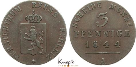 Reuss jüngere Linie zu Schleiz Cu 3 Pfennig 1844 A Heinrich LXII 1818