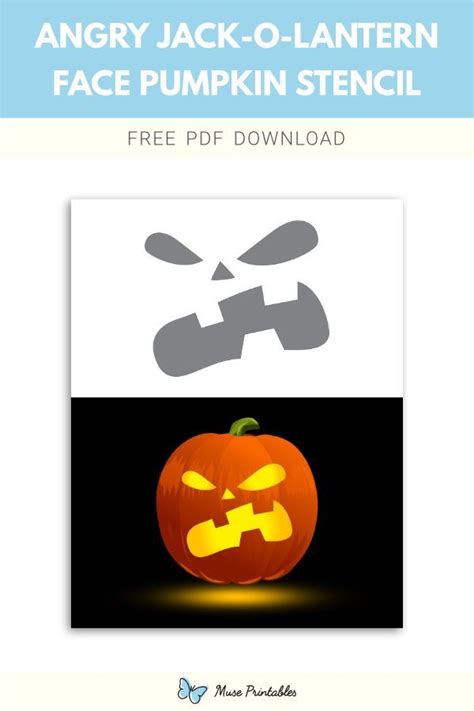 Angry Jack-o'-lantern Face Pumpkin Stencil in 2022 | Pumpkin stencil ...