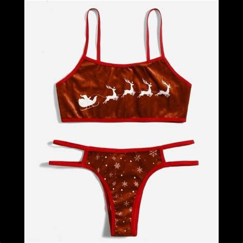 Intimates Sleepwear Red Santa Reindeer Graphic Lingerie Set Poshmark