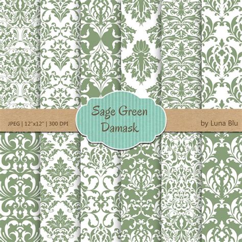 Sage Green Digital Paper Sage Damask Green Etsy Hong Kong