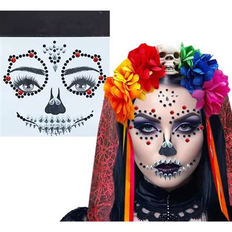 Fantasia Halloween Caveira Mexicana Tiara Tatuagem Rosto