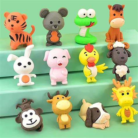 Animal Erasers Desk Pets For Kids Classroom Rewards 12pcs