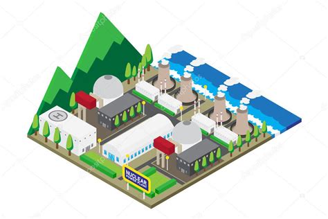 Isometric Of Nuclear Power Plants Vector Illustration — Stock Vector